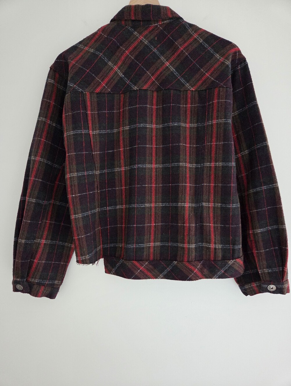 POL Plaid Cropped Raw Hem Shacket Jacket Brown Red Womens Size Medium - Picture 3 of 11